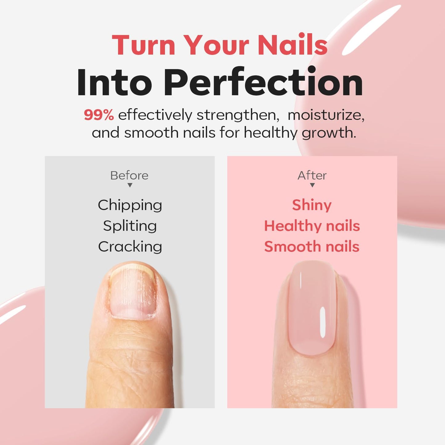 modelones Nail Strengthener Peachy Pink Nail Repair for Damaged Nails Strengthening Polish 15ml Nail Growth and Strengthener Natural Concealer Foundation Nail Care Gifts for Women