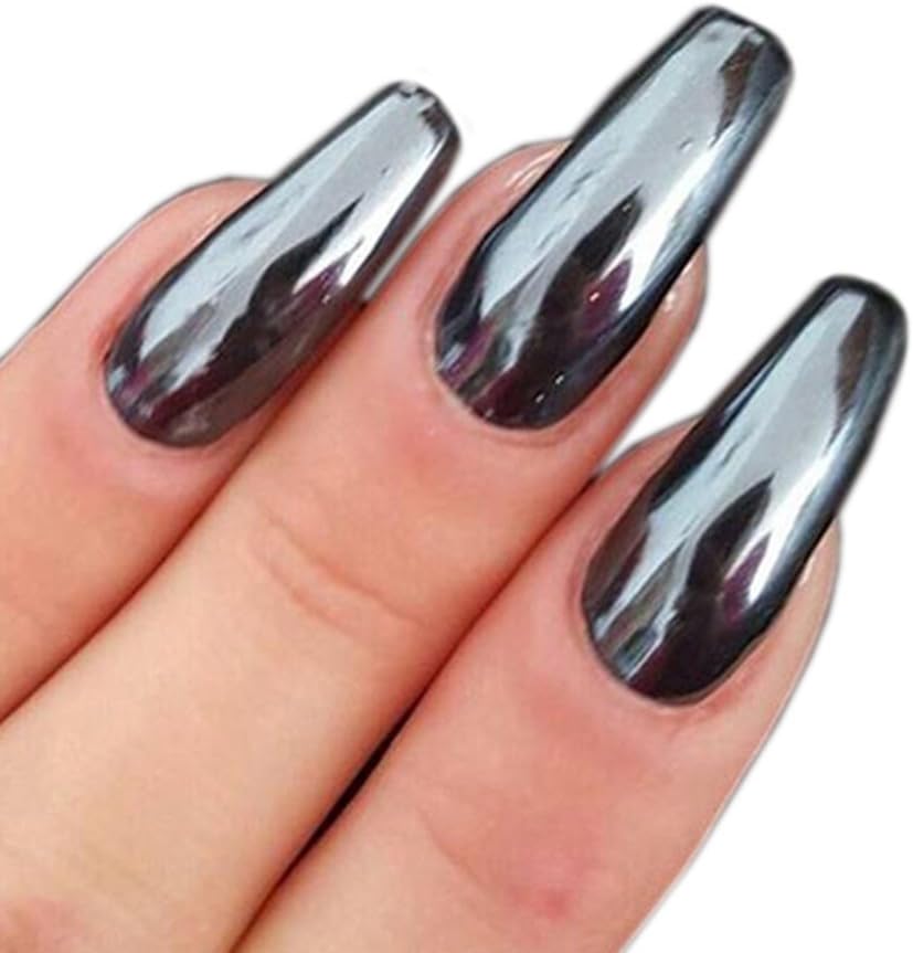 Chrome Nail Powder Metallic Mirror Effect Nail Powder Nail Art Chrome Black Mirror Powder Shiny Ultra Thin Dazzling Pigment Dust Nail Glitter Metal Decor for DIY Nail Art Gel Polish 1g/Bottle