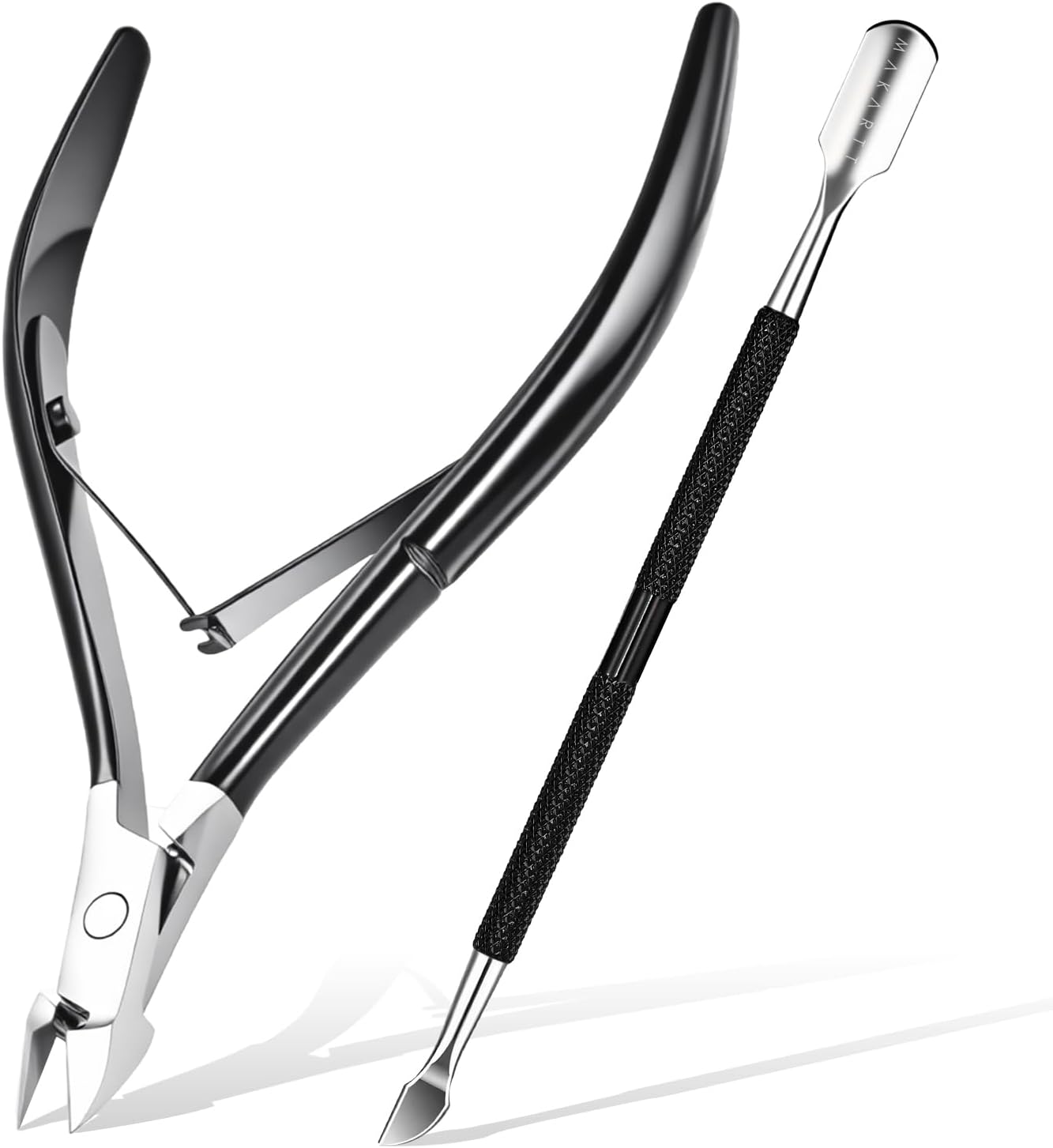 Makartt Cuticle Trimmer with Cuticle Pusher - Sharp Cuticle Nipper with Dual Spring, Ergonomic Handle, 7mm Blade & Dual-Ended Pusher for Nail Care & Gel Removal, Black