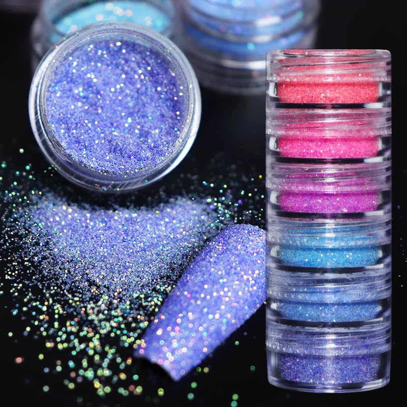 Sugar Sand Neon Nail Art Glitter Powder Shiny Effect Candy Glitter Flakes Pigment Dust Gel Polish Manicure Accessories for Christmas Valentine's Day DIY Crafts Supplies
