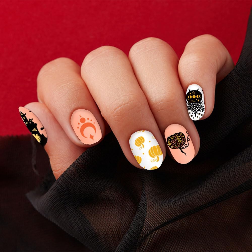 Hying 6pcs Halloween Nail Art Stamping Plates for Women Nail Art, Stainless Steel Jack-o'-Lantern Pumpkin Nail Plates Template Set for Halloween Decoration Spooky Blood Spiderweb Stamp Templates Kit