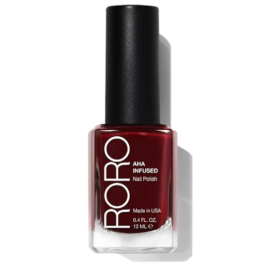 roro AHA Infused 21+ Free Nail Polish - Chip-Resistant High-Impact Nail Color Lacquer Made in the USA, Vegan/Cruelty-Free, Gluten-Free, Resurrected, Dark Carmine Red, .4Fl Oz/12mL
