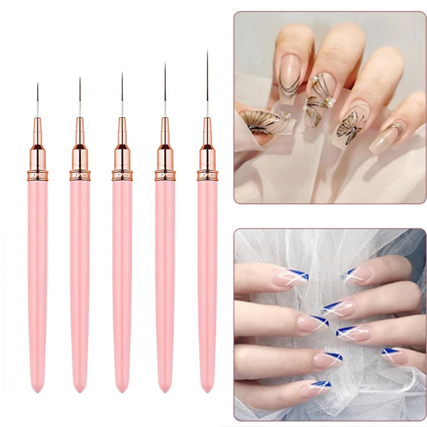 Metallic Nail Art Brushes Superfine Brush 5 Pcs Kit Professional Nail Liner Brush Nail Details Brush Nail Painting and Drawing Liner Brush for Nail Salons