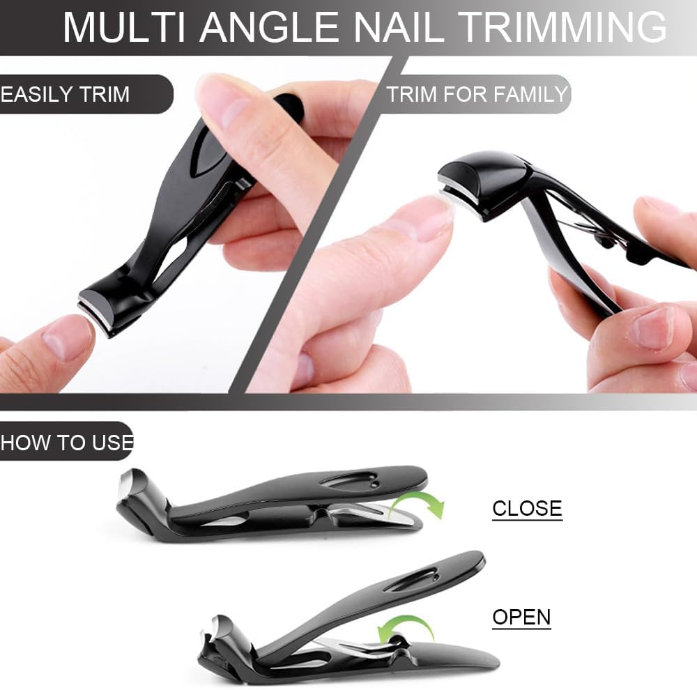 Nail Clippers for Seniors, Wide Jaw Fingernail Clippers and Angled Head Toenail Clippers for Thick Nail, Professional German Nail Clippers for Men, Women & Pregnant (Black 1)