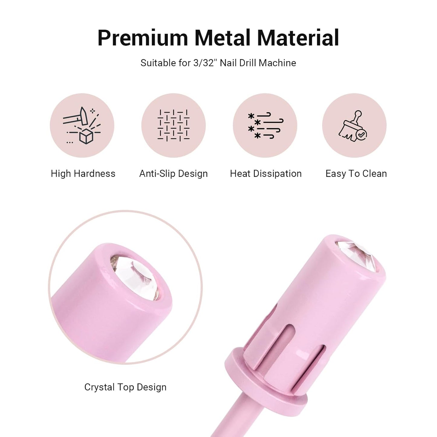 MelodySusie Crystal Top Mandrel Bit for Nails, 3/32'' Easy Off Nail Drill Bits for Sanding Bands, Suitable for Acrylic Nails Gel Manicures and Pedicures, Rose PinK