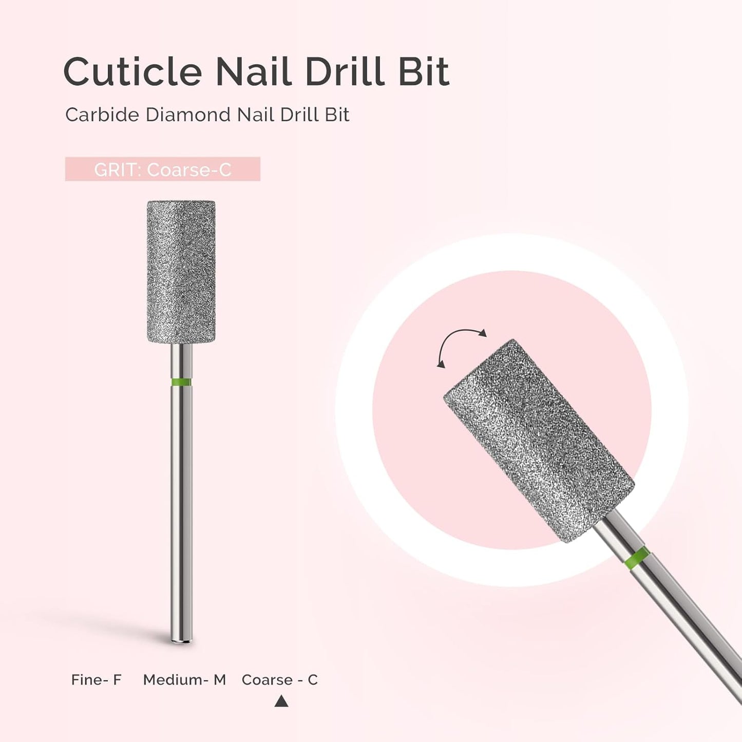 MelodySusie 6.5mm Barrel Shape Cuticle Clean Nail Drill Bit 3/32'', Professional Safety Carbide Diamond Under Nail Cleaner for Cuticle Dead Skin Nail Prepare, Beginners Bits, Series Bit-S, Coarse