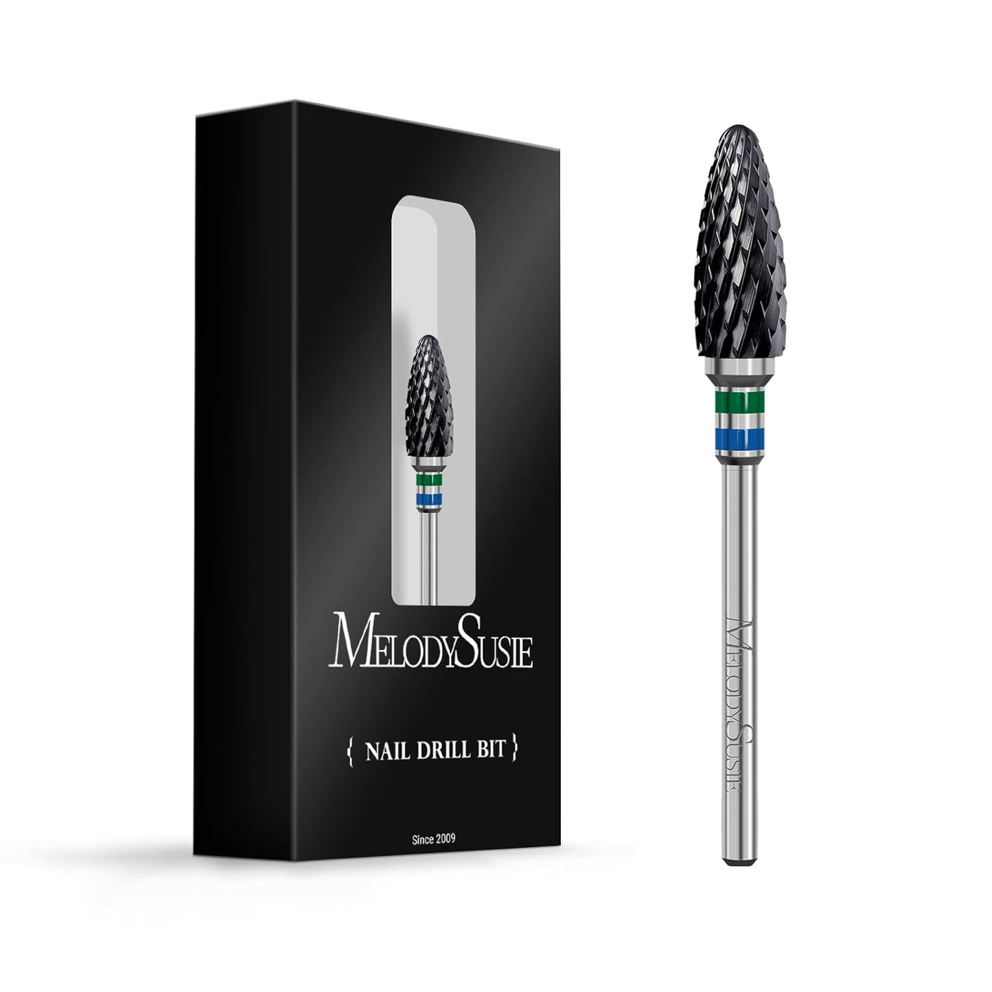 MelodySusie Ceramic Nail Drill Bit, 3/32'' (2.35mm) Professional Acrylic Nail File Flame Drill Bit for Manicure Pedicure Cuticle Gel Nail Polishing, Beginners Bits, Black, Series Bit-S, Coarse
