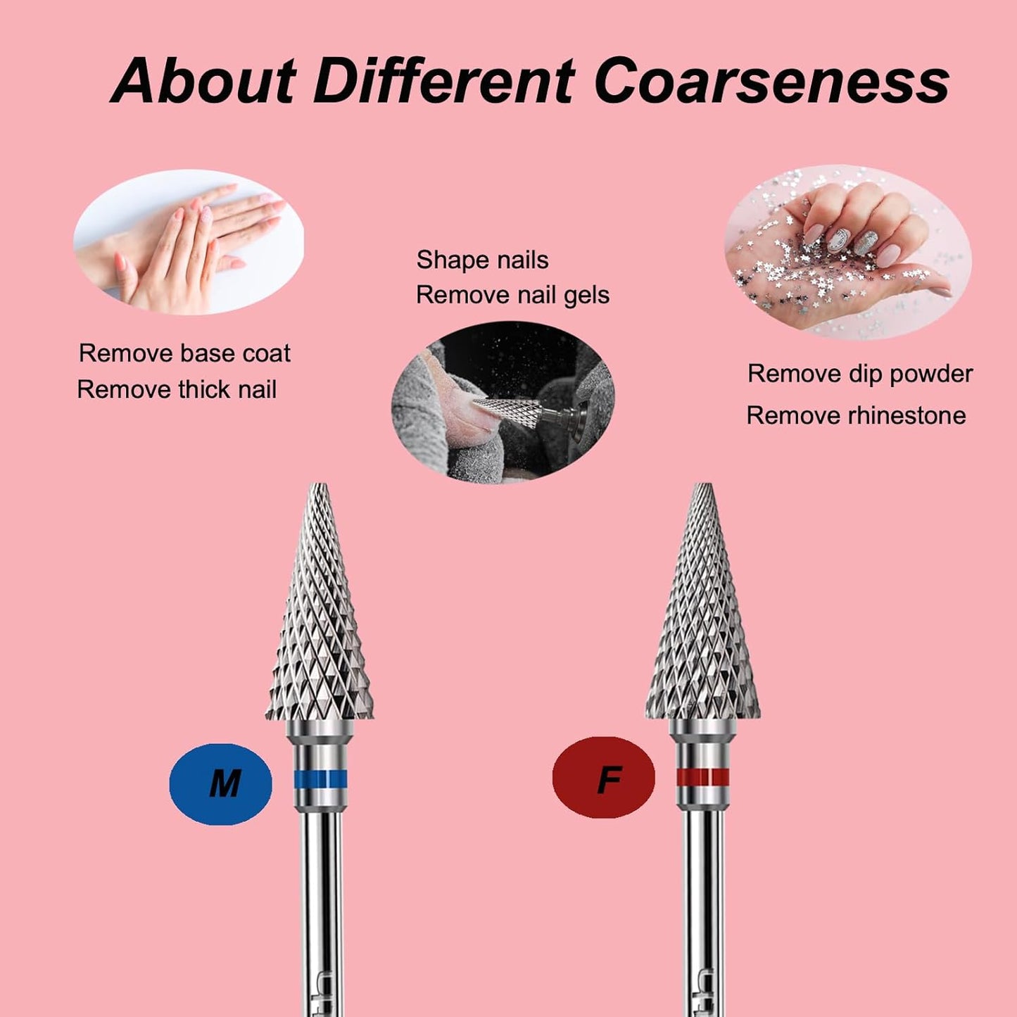 3pcs Nail Drill Bits Safety 3/32”Professional Acrylic Nail Carbide Tapered Nib Bit for Cuticle Dead Skin Remover,Multifunction Drill Bit for Nail Gel Polishing,Manicure Pedicure