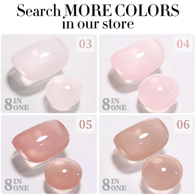Double Rhythm Milky Pink Rubber Gel Nail Polish 15ml Nail Strengthener in a Bottle Nail Extension Hard Gel Soak Off Long Lasting Gel (Light Pink 8 in 1-4)