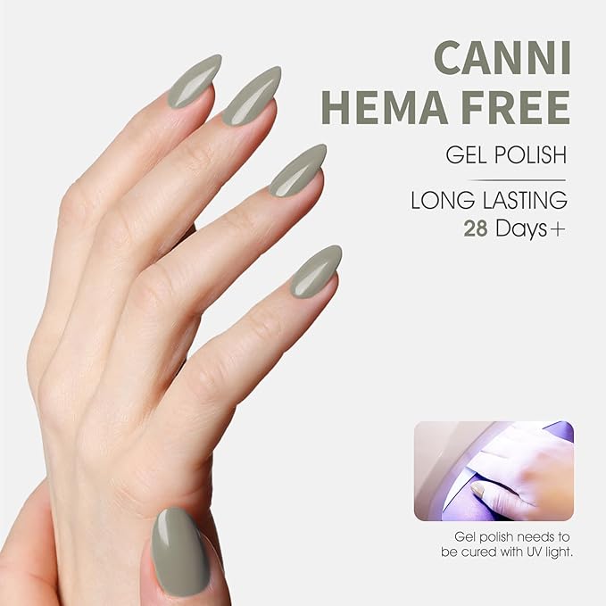 CANNI Light Green Gel Nail Polish, 1Pcs Sage Green Gel Polish Mint Color High Gloss Soak Off U V Nail Manicure Salon DIY