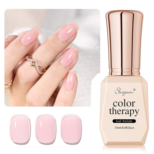 Sheer Light Pink Gel Nail Polish, 15ml Jelly Milky Nude Peach Translucent Color UV Light Cure Gel Polish for Nail Art DIY Manicure and Pedicure at Home SY01