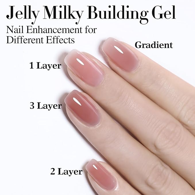 Double Rhythm Clear Gel Nail Polish 15ml Nail Strengthener Builder in a Bottle Nail Extension Hard Gel Soak Off Long Lasting UV Gel (Silk Nude 8 in 1-7)