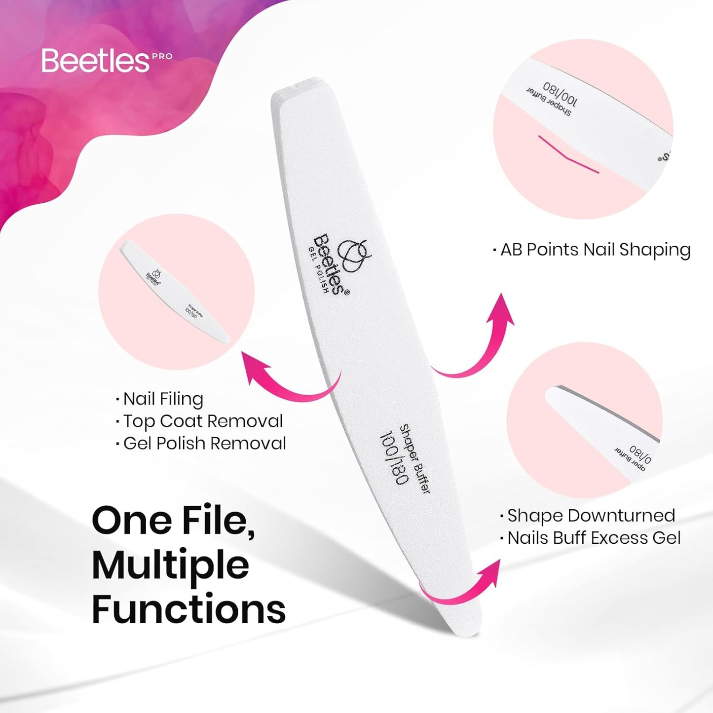 Beetles Pro 10-Pcs Nail File Nail Buffer – Professional 100/180 Grit Double Sides Sponge Nails Files and Buffers Emery Boards Prep Tool for Acrylic, Gel & Natural Nails – Salon Quality Manicure Tool