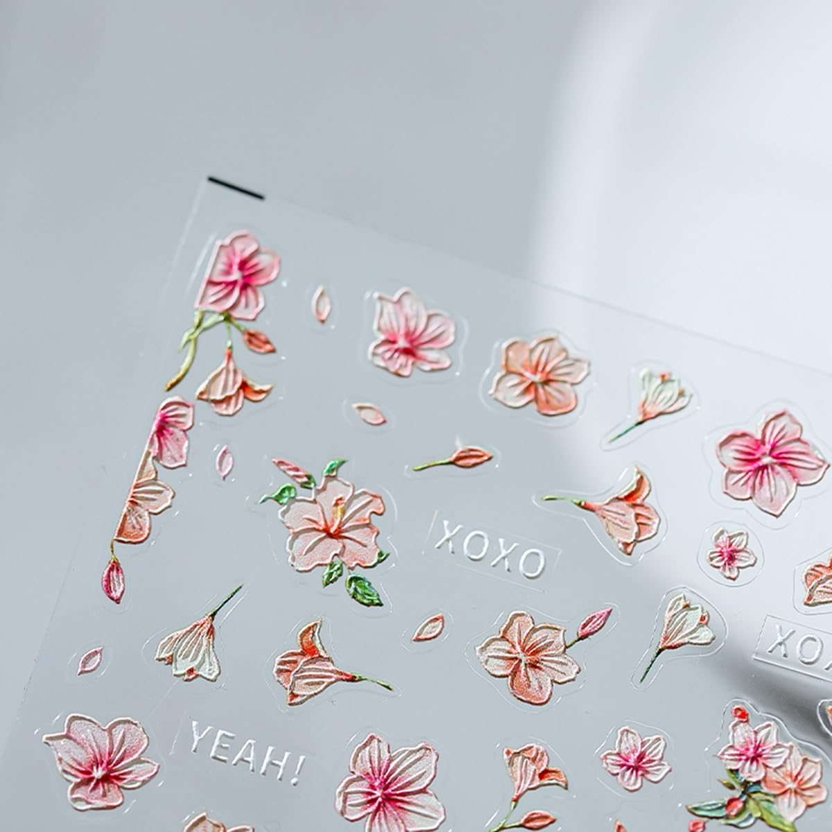Flower Nail Art Stickers Decals Peach Flowers Nail Stickers 1PCS Pink Blossom Floral Leaf Spring Nails Design 5D Embossed Nail Decals Self-Adhesive Flower Stickers for Nails Women Manicure Decorations