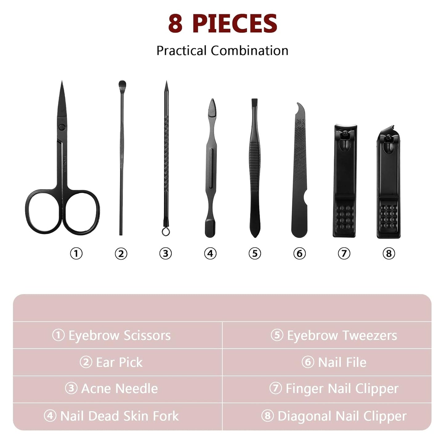 Geosar 12 Sets Manicure Set Nail Clippers Pedicure Kit 8 in 1 Grooming Stainless Steel Kits Nail Care Tools with Travel Case Xmas Gifts for Men Women(Red Background)