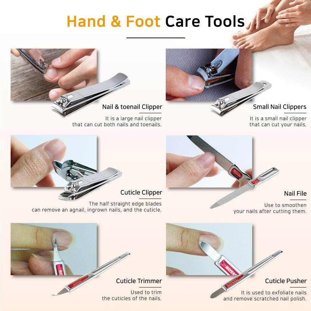 ROYAL Metal Nail Clipper Set Series (11 PCS White Aluminum CASE)