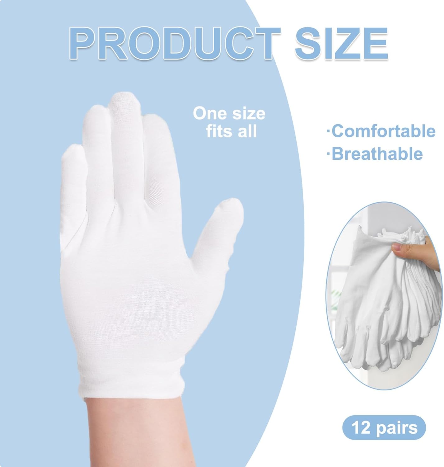 12 Pairs White Cotton Gloves Premium Moisturizing Hand Protection for for Dry Hands Sleeping Eczema Relief for Men and Women
