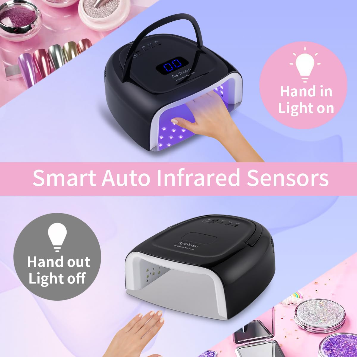 Rechargeable LED Gel Nail Lamp, 60W Cordless UV Led Nail Light with Lifting Handle Touch Sensor LCD Screen (Black)