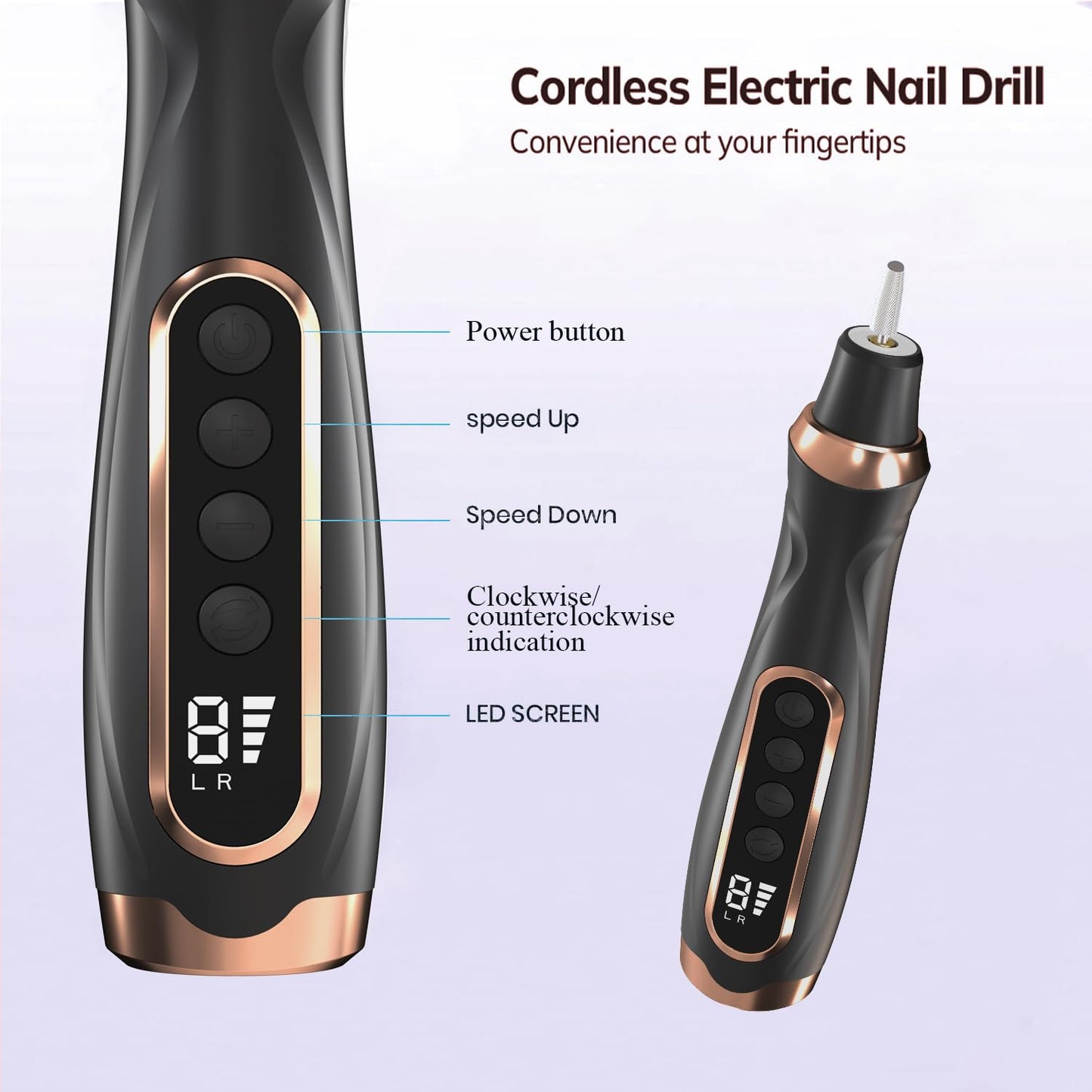 Professional Manicure Pedicure Kit Cordless Electric Nail File Set 6 Speed Cordless Nail Drill for Thick Nail Toenail Cuticle Hand Foot Care Nail Drill Tool(Black)