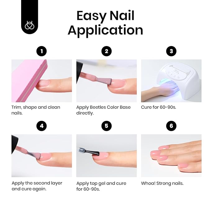Beetles Rubber Base Gel Nail Polish, 6 Colors Nude Gel Polish Pink Peach Neutral Sheer French Tips Base Colors for Nails Base Flexible U V LED Soak Off Gel Kit for DIY Home Manicure Winter Nail Gifts