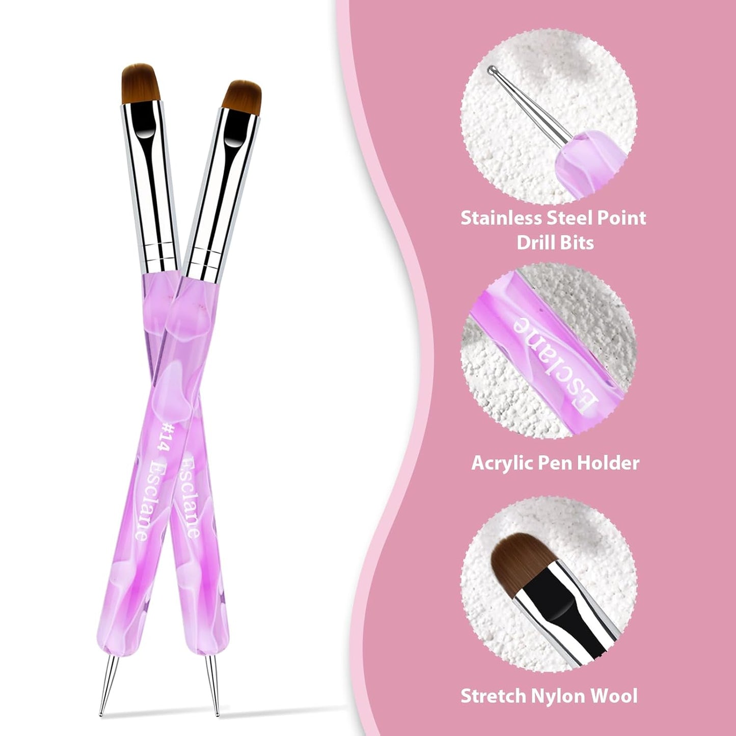 French Manicure Brush, Esclane 2 Way French Nail Brush with Dotting Tool for Manicure Cuticle Clean Up Nail Art Design, French Tip Brush (Purple, #16)