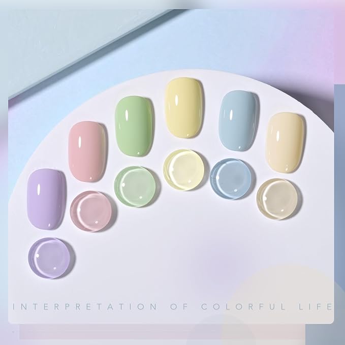 GAOY Pastel Pink Blue Gel Nail Polish Set, 6 Colors Green Yellow Nude Spring Soak Off UV Light Cure Gel Polish Kit for Salon and Nail Art DIY at Home