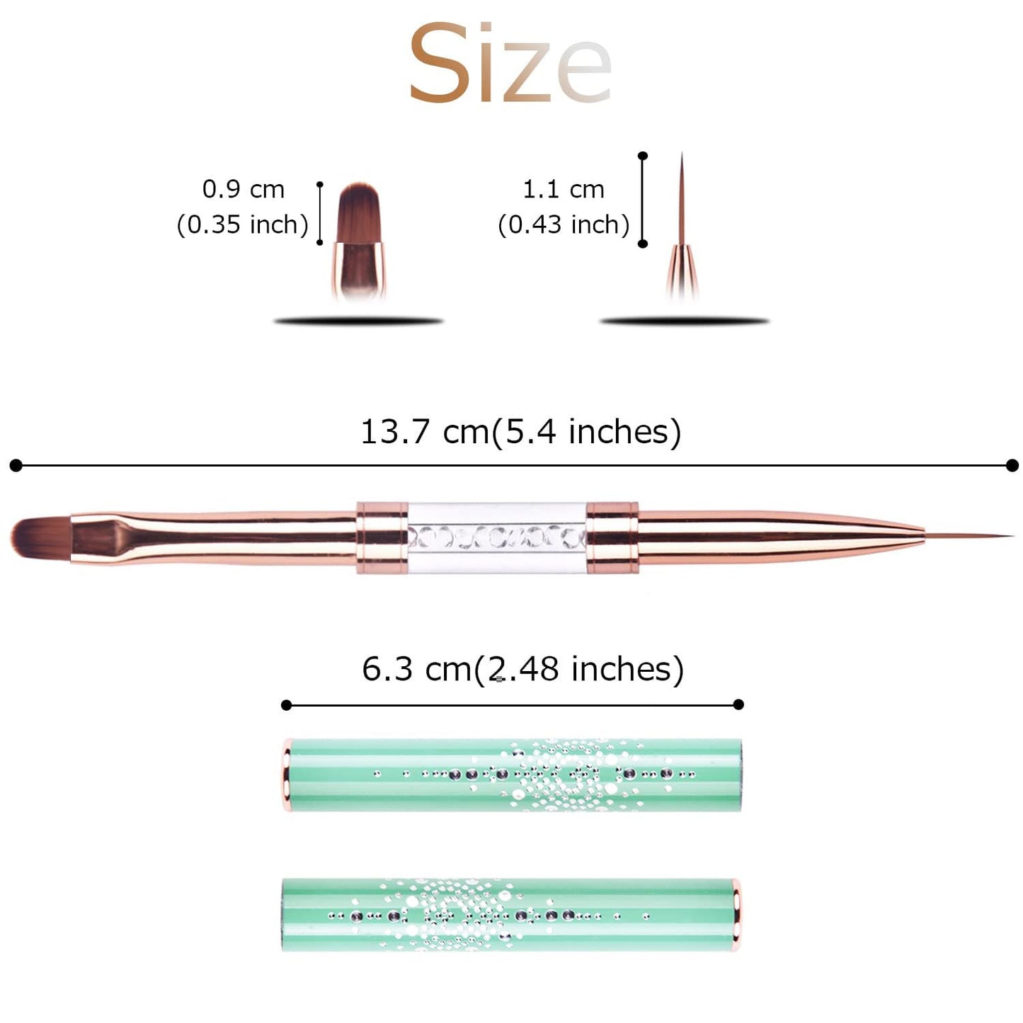 1Pcs Dual-ended Nail Design Brushes Rhinestone Handle Nail Art Liner Brush UV Gel Nail Polish Brush Professional Nail Art Tools Green