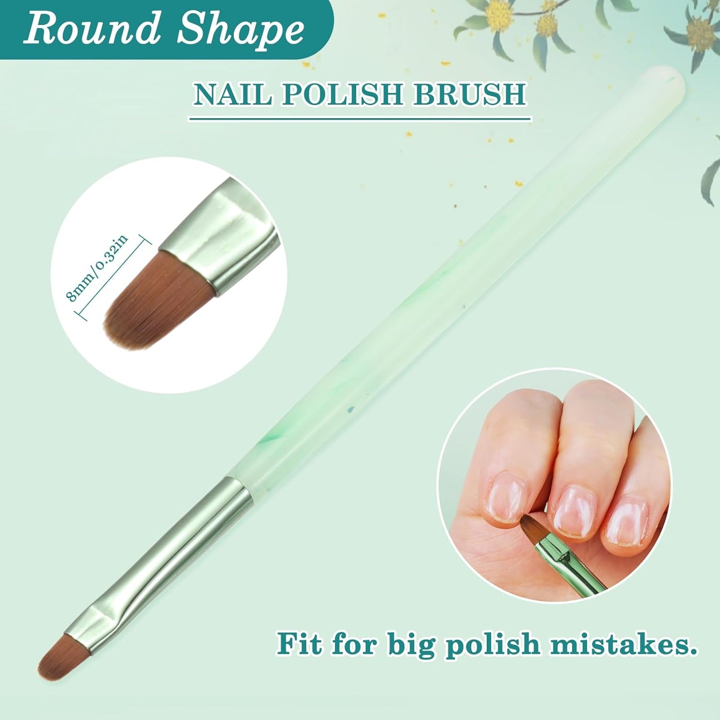 3PCS Nail Clean Up Brushes for OPI Nail Polish Remover, Brushes for Cleaning Polish Mistakes on the Cuticles, Acetone Resistant Nail Brush for Nail Art and Designs（Jade Green ）