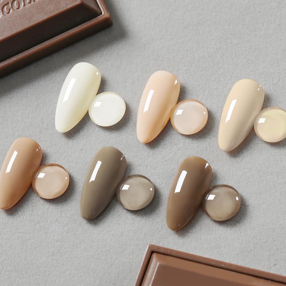 BORN PRETTY Nude Gel Nail Polish,Cream Beige White,Nude,Khaki,Brown,Chocolate Neutral Skin Tone Gel Polish Kit Soak Off Nail Art Manicure DIY Design Collection for Home and Salon