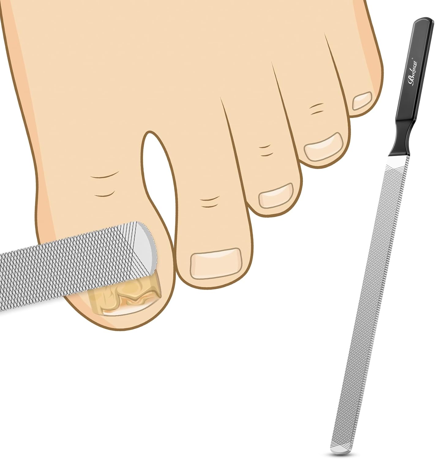 BALUCA Professional Stainless Steel Long Nail File for Thick Nails, Metal Fingernail Toenail File for Women, 4.72-Inch Filing Surface, Durable and Efficient Nail Care Tool (Black, 1, Count, Coarse)