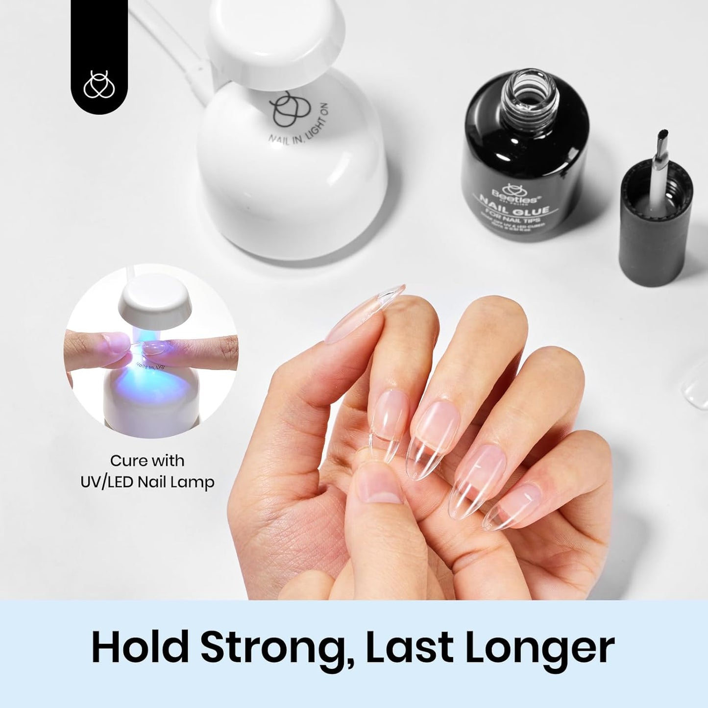 beetles Gel Polish 9 in 1 Nail Glue with New Formula, 0.5 Fl Oz Super Strong Brush in Nail Gel Glue for False Nails Tips, Rhinestone, Base Gel, Blooming Nail Gel, U V Light Required