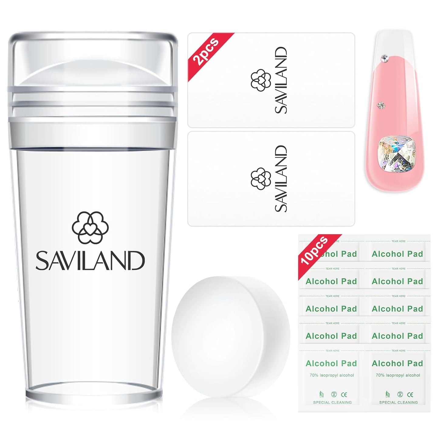 Saviland French Tip Stamp: 14PCS French Tip Tool with Replaceable Nail Stamp Head, Clear Silicone Nail Stamper with Scrapers for French Manicure Home DIY Nails Art Salon