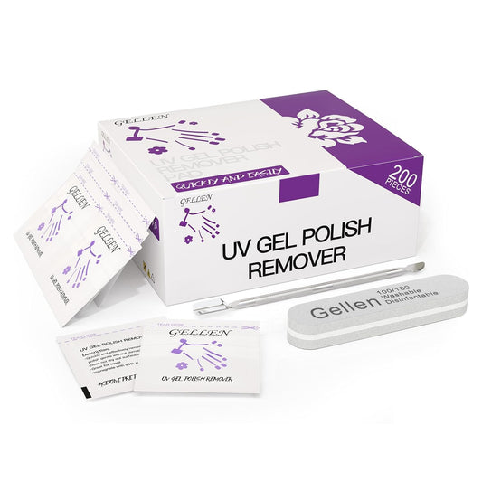 GELLEN Acetone Gel Polish Remover Pads, Professional Nail Polish Remover Pads, 200 Pack Travel Bulk Set with Tools, Individually Wrapped Quick & Effective Soak Off Remover for Salon Home