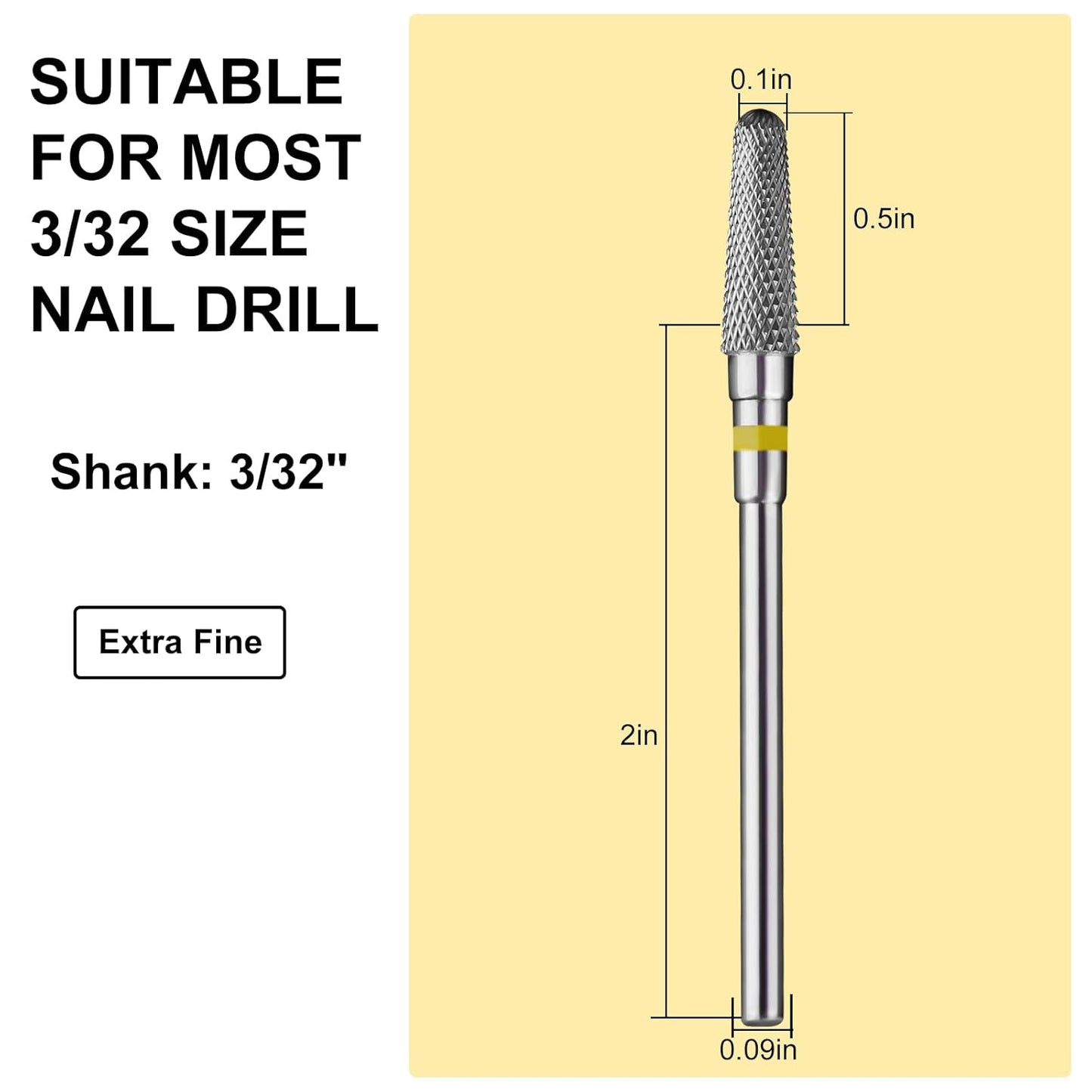 Tapered Nail Drill Bits,Cone Shape Tungsten Carbide Electronic Nail Drill Bit for Acrylic Gel Nails Dual Nail Form Remove,3/32 Inch Nail Bit for E-File Nail Drill(Extra Fine)