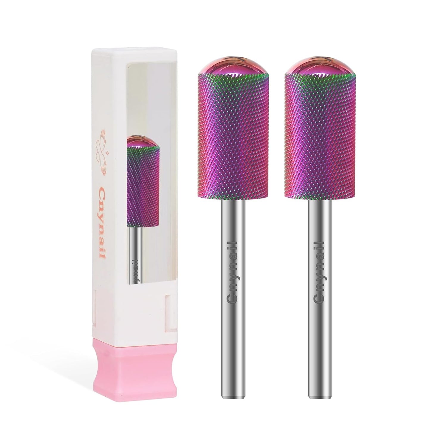 3/32" 2PCS Large Barrel Smooth Round Top Tungsten Carbide Nail Drill Bit Safety Bit for Gel & Acrylic Removal, 2-Way Rotating Efile Tip, Salon Electric File Accessory (XF Grit, Multicolor)