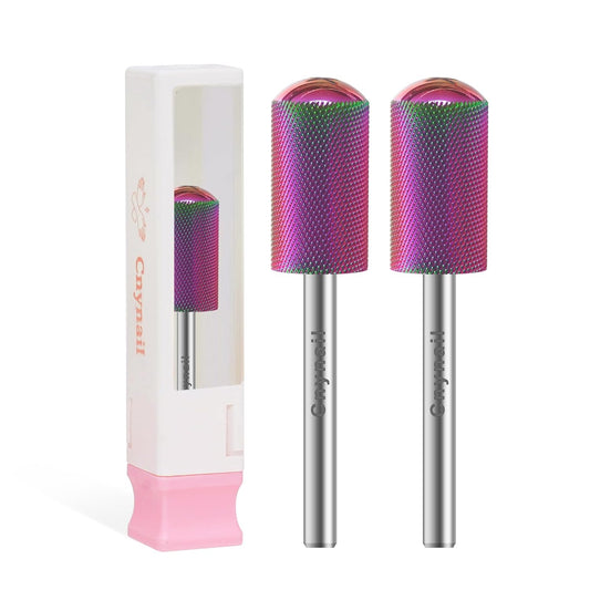 3/32" 2PCS Large Barrel Smooth Round Top Tungsten Carbide Nail Drill Bit Safety Bit for Gel & Acrylic Removal, 2-Way Rotating Efile Tip, Salon Electric File Accessory (XF Grit, Multicolor)