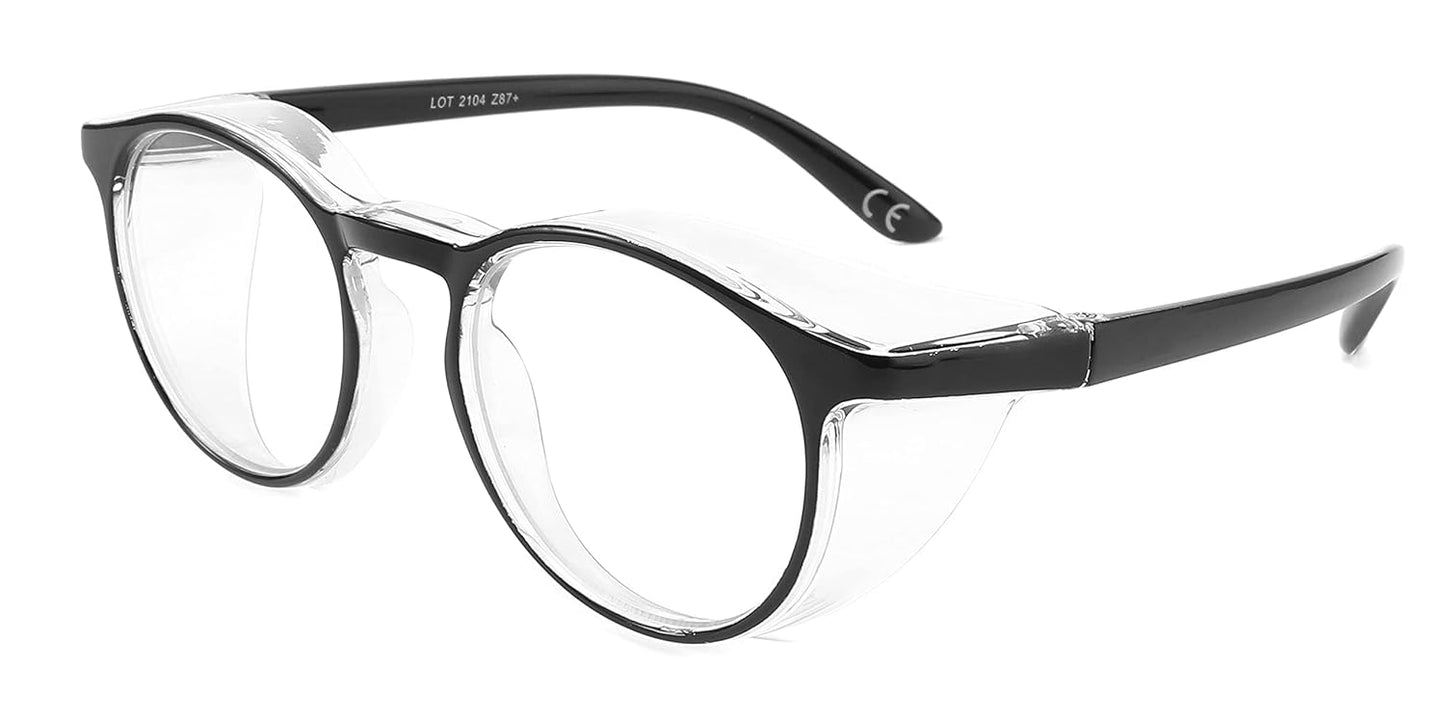 Alsenor Safety Glasses Anti Fog Goggles Protective Eyewear Blue Light Blocking Anti Dust UV Protection Glasses For Men Women (Round-Black)