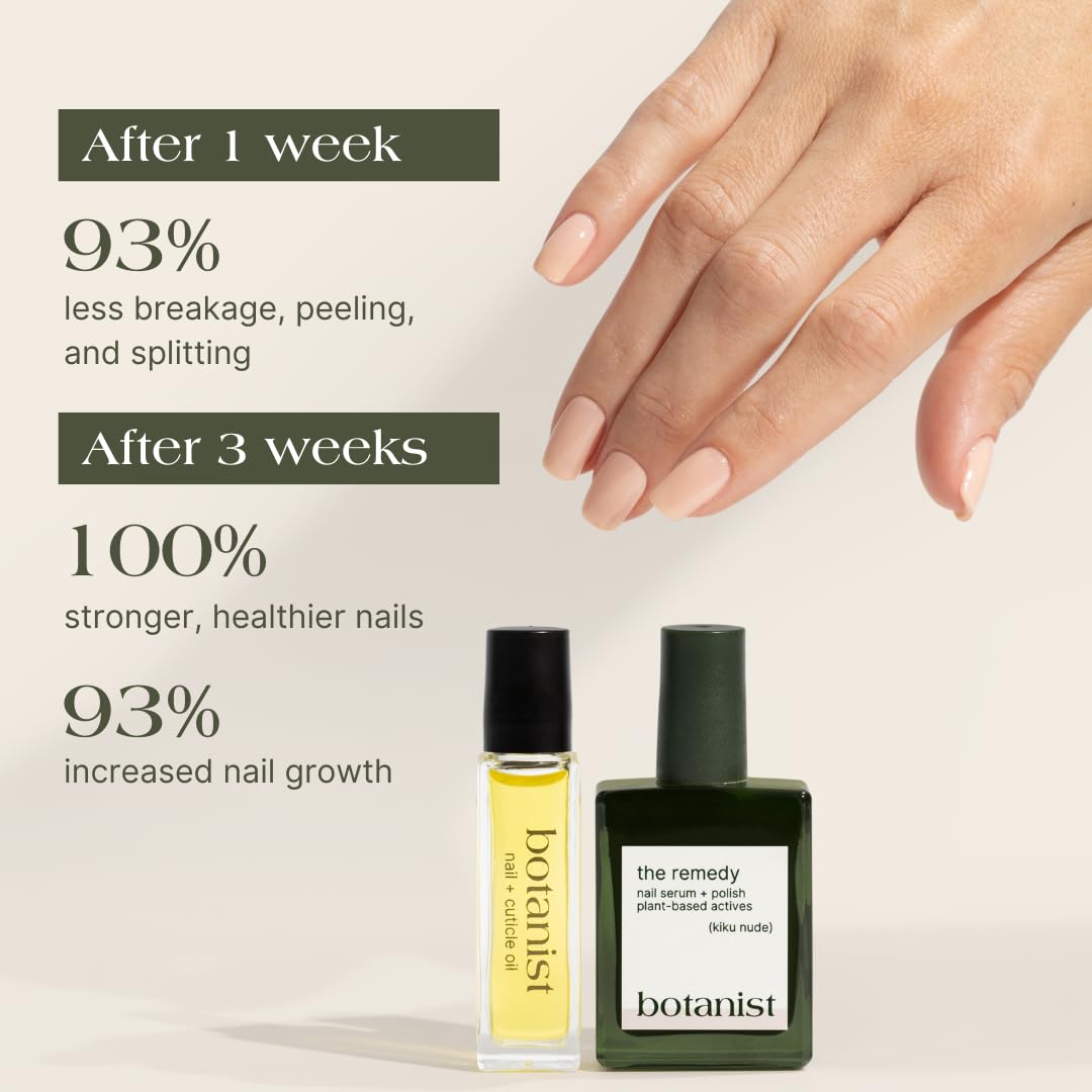 Botanist Nail Rescue Kit | Nail Strengthening Polish + Growth Serum | Grow and Strengthen Nails Damaged from Acrylics, Dip, and Gel Manicures | Non-Toxic, 84% Plant Based, 21-Free & Vegan (Nude)