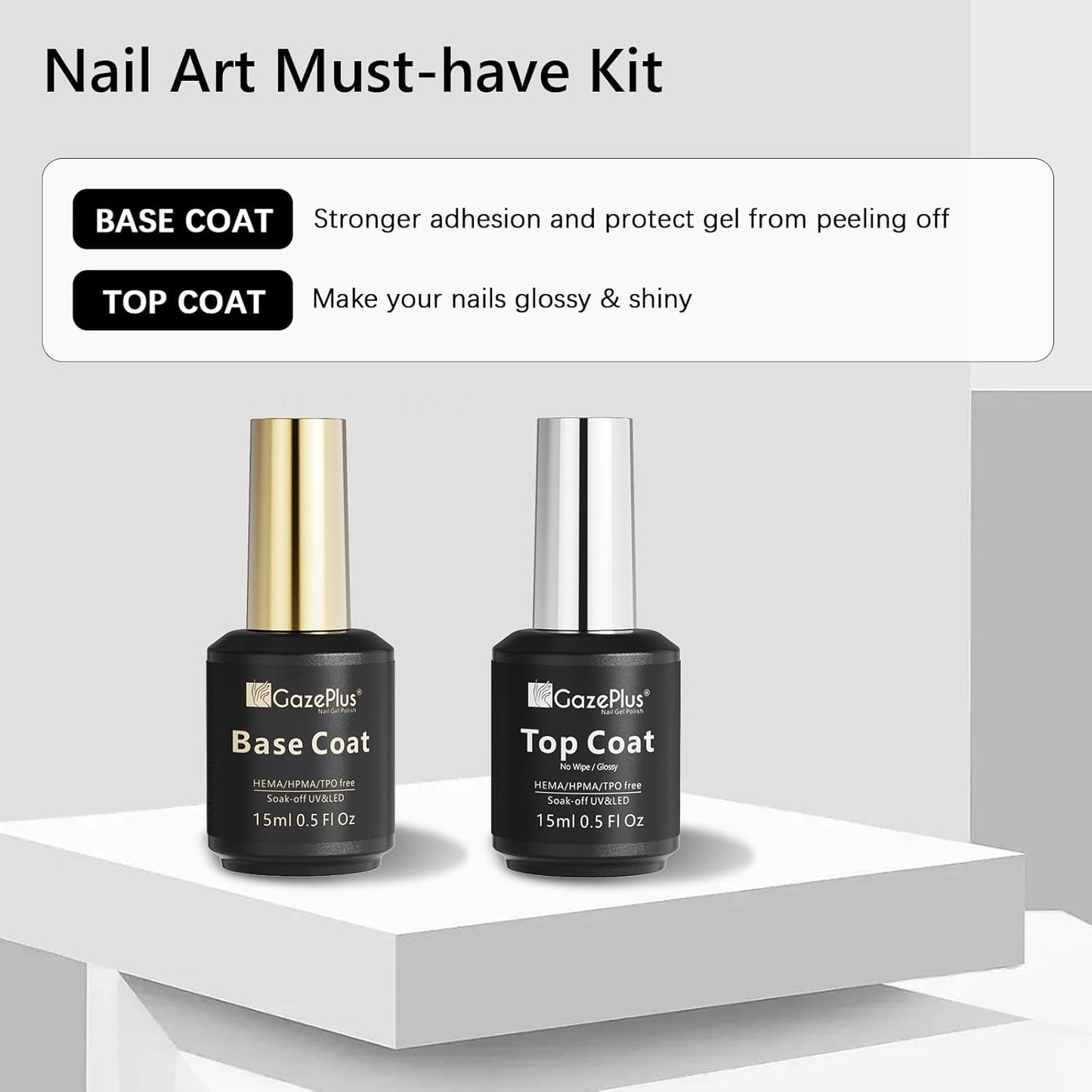 15ML Top Coat & Base Coat Set with Nail Primer and Nail Prep Dehydrator, Acid-Free Hema-free Dehydrate & Primer Set Shiny Top Coat for Acrylic Gel Nail Gel Polish Manicure Christmas Gift
