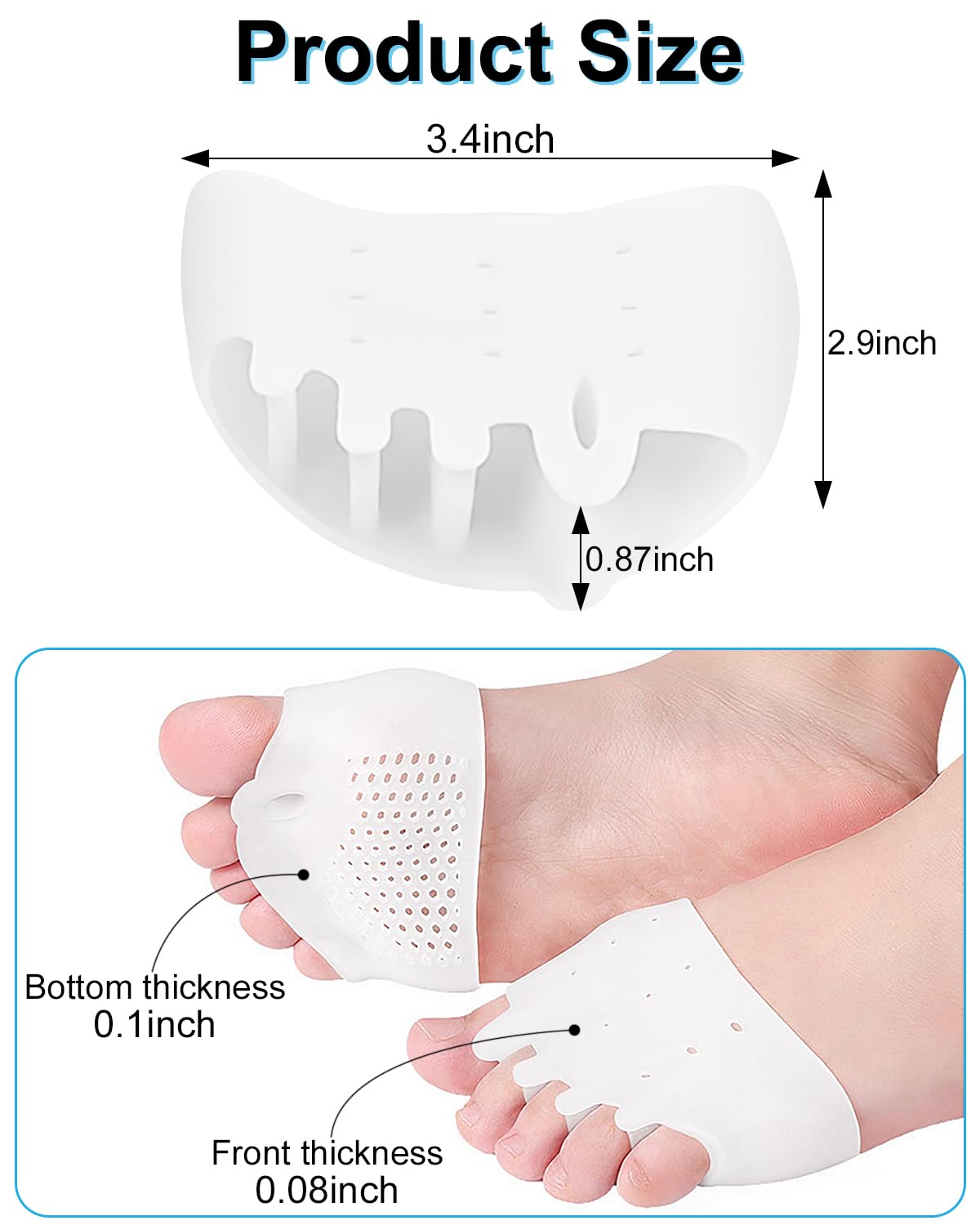 2 Pairs Silicone Toe Separators for Women and Men, Metatarsal Bunion Corrector Cushion, Soft And Breathable Toes Spacers for Foot Pain Relief (2*White)