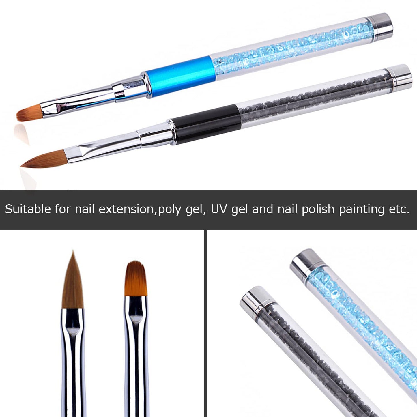 SILPECWEE 2Pcs Acrylic Nail Brush, Oval Nail Art Brushes Nail Clean Up Brushes Nail Design Tools Nail Painting Kit Manicure Remover Polish Brush
