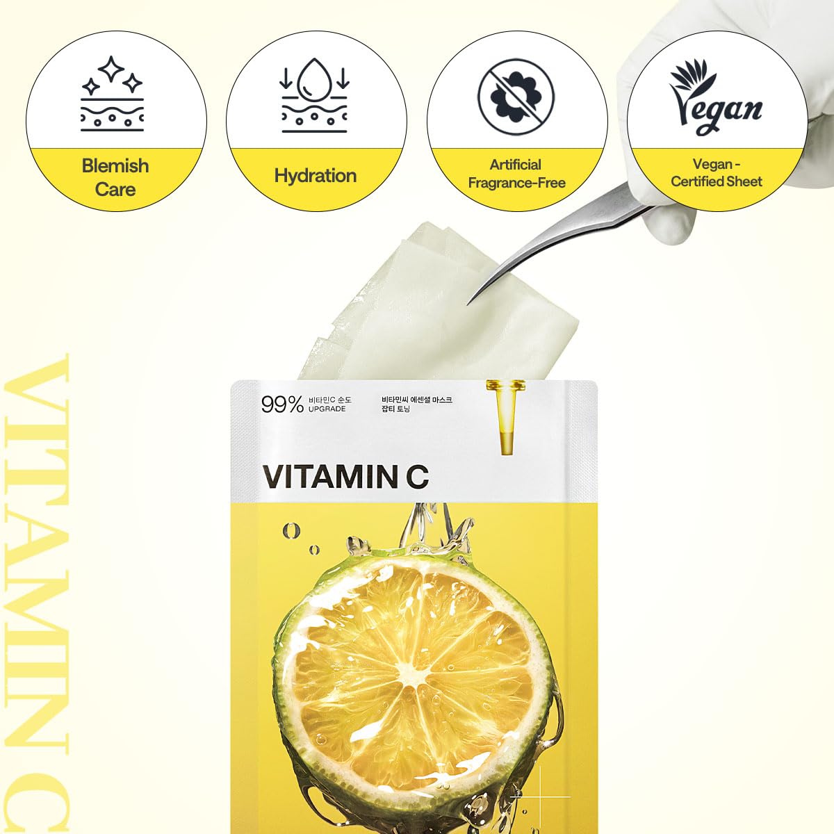 Mediheal Vitamin C Essential Sheet Mask Clear Toning 10 pcs. 99% Pure Vitamin C & 10 Vita Actives for hydration, blemish. Vegan formula