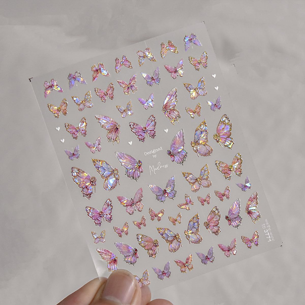 Butterfly Nail Art Stickers 5D Embossed Pink Butterfly Nail Decals Glitter Aurora Butterfly Nail Pattern Self-Adhesive Nail Art Supplies Butterfly Nail Stickers for Women Manicure DIY Nail Decoration