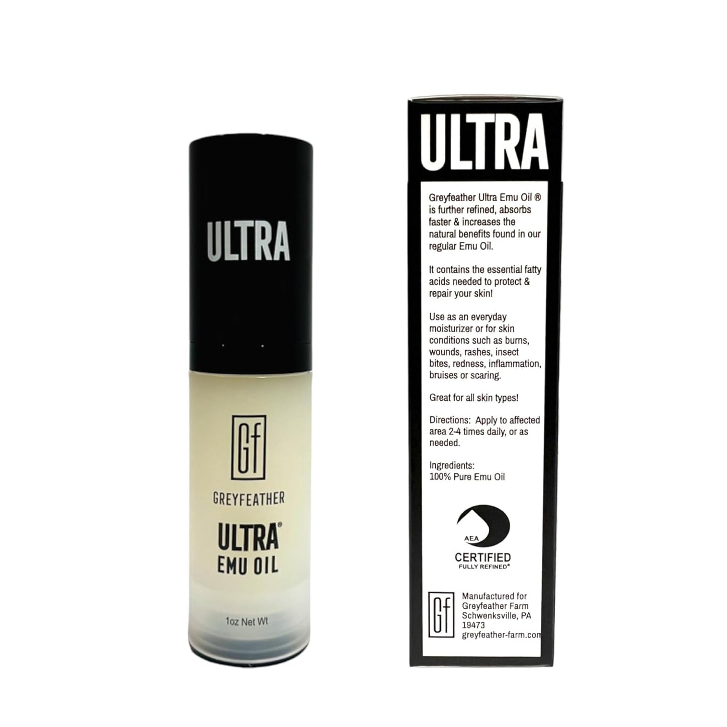 Greyfeather Ultra Emu Oil – 45% More Anti-Inflammatory Properties | Deep Moisturizer for Skin, Hair & Nails | Supports Wound Healing, Reduces Scars, Soothes Irritations, Boosts Collagen & Hair Growth