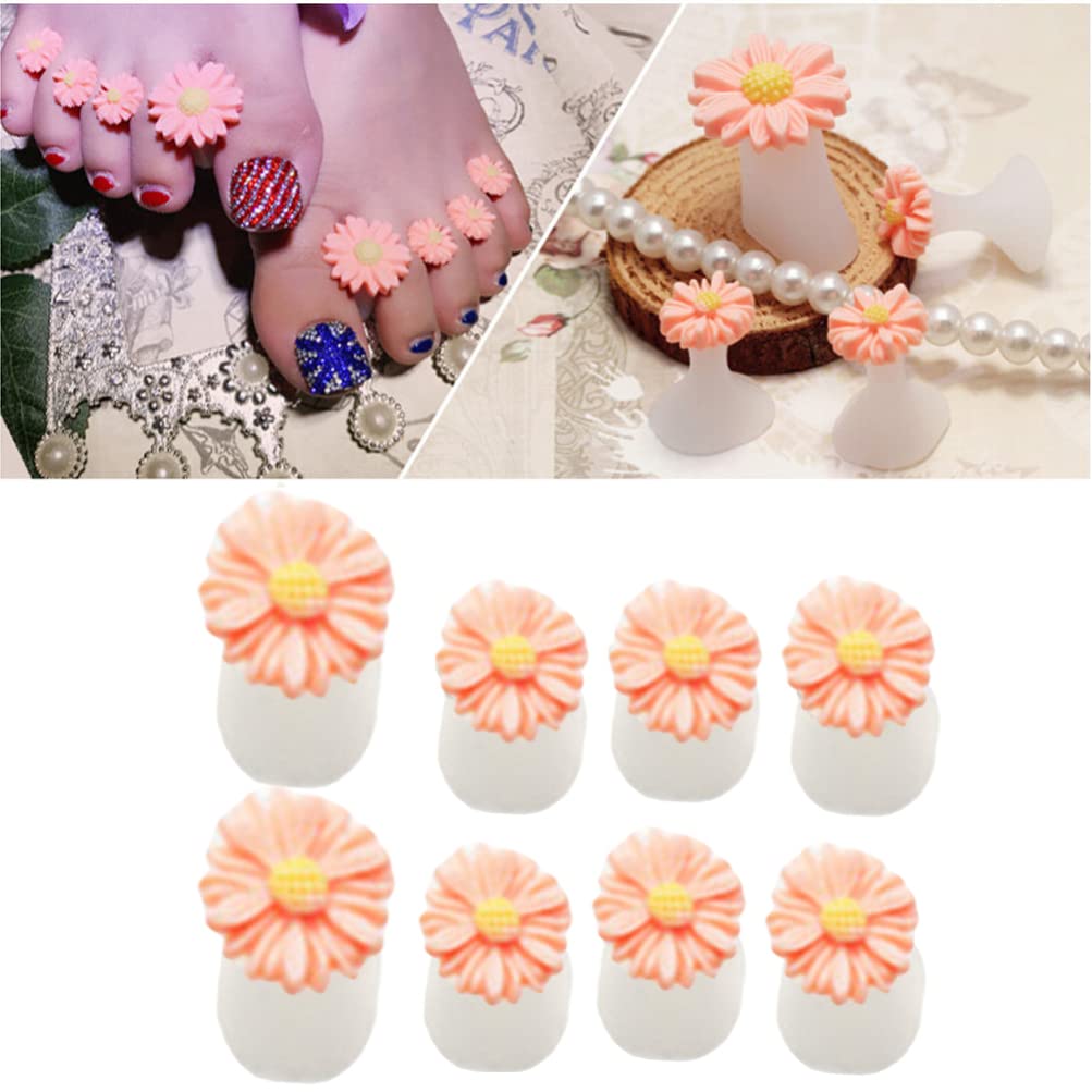 8Pcs Silicone Toe Separators, Daisy Flower Toe Separators Gel Foot Toe Spacers Separators Bunion Corrector for Pedicures Nail Polish Salon, Orange