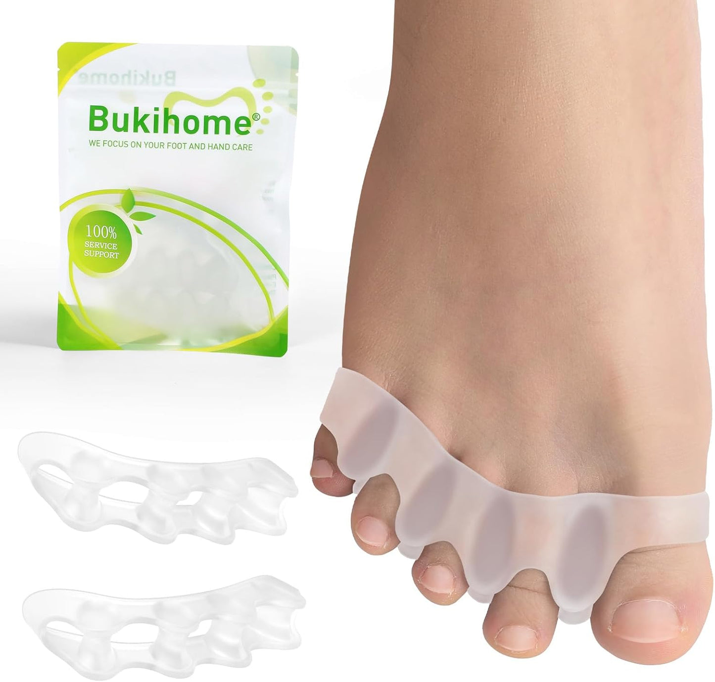 Bukihome Toe Separators, 4 Pair Soft Gel Toe Spacers to Correct Bunions, Toe Stretcher for Therapeutic Relief from Plantar Fasciitis, Foot Pain for Women & Men,Transparent Color+M
