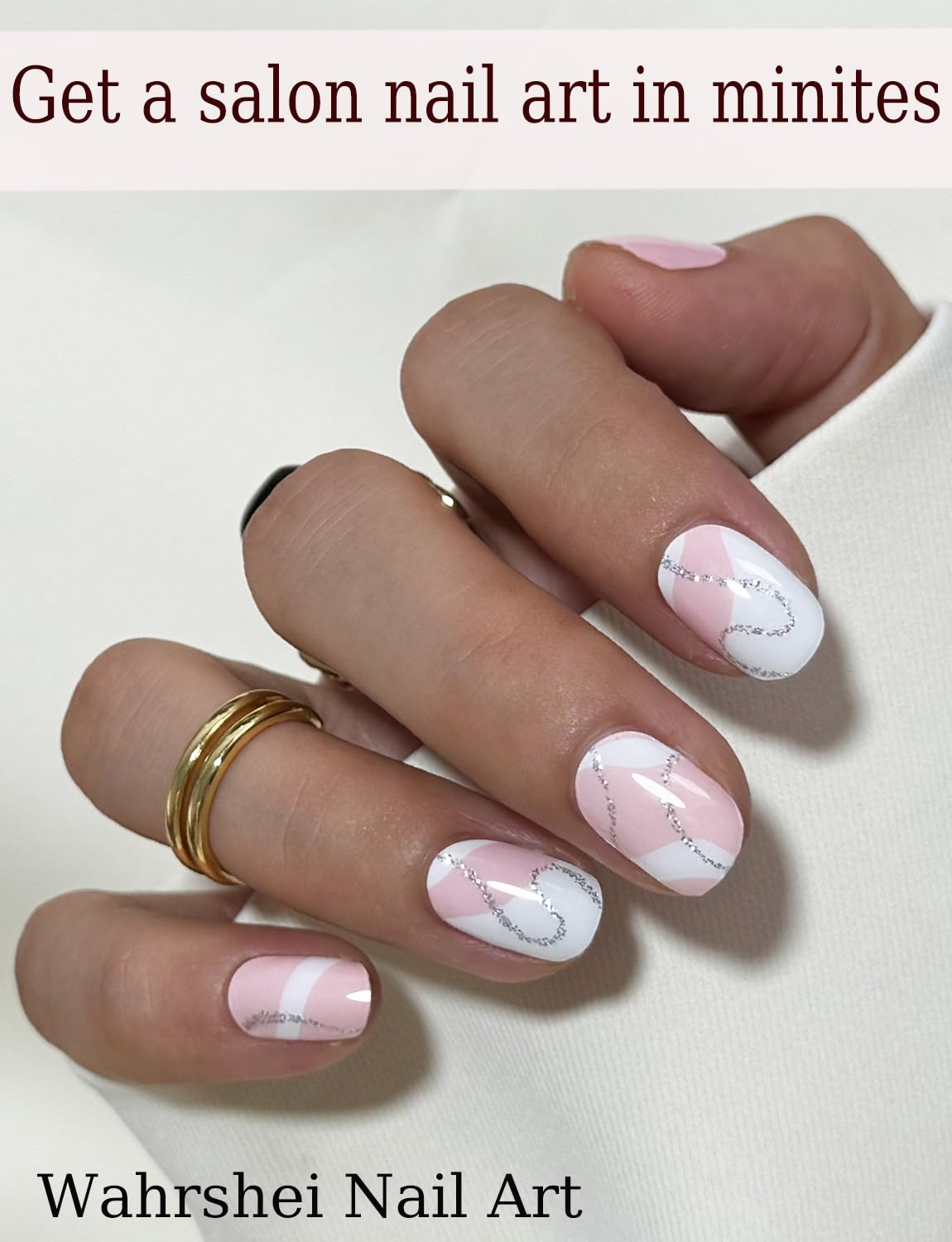 Gel Nail Strips No UV, Nude Geometry, UV Free, Long Lasting Gel Stickers - Contains 22 Wraps, 1 Prep Pad, 1 File