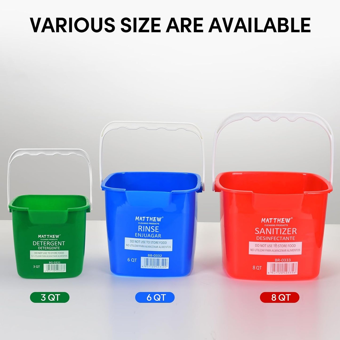 Matthew Detergent and Sanitizing Cleaning Bucket 6 Quart Plastic Pail,Set of 6 Square Containers,Built-in Spout w/Handle,Wash Rinse Sanitize Handwash Bucket for Home Office Commercial (Green)