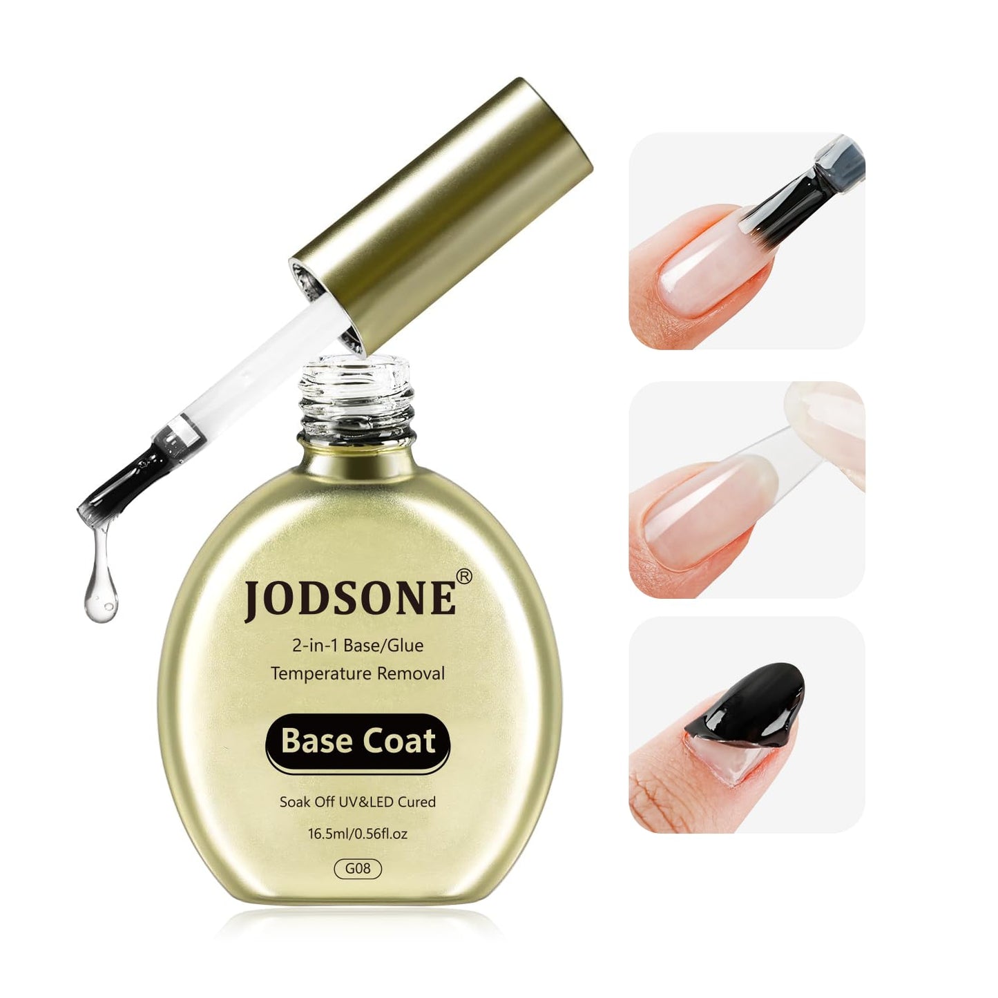 JODSONE 2-in-1 Base Coat – 16.5ml No Wipe, Warmly Removable Foundation for Gel Nail Polish & Tips. U V/LED Cured, Long-Lasting, DIY Use