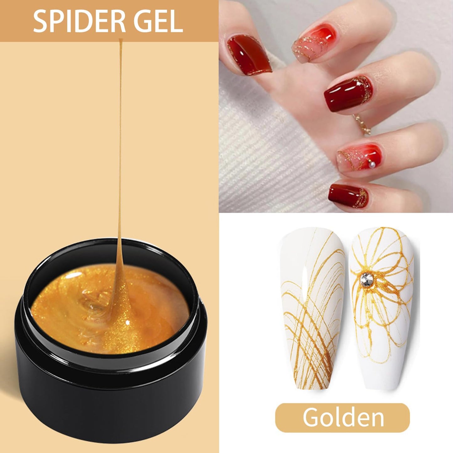 5g/0.18oz Spider Gel Kit for Nails, Spider Design for Art Wire Drawing Nail Gel for Line with Brushes for Nail Art (Gold Blue)